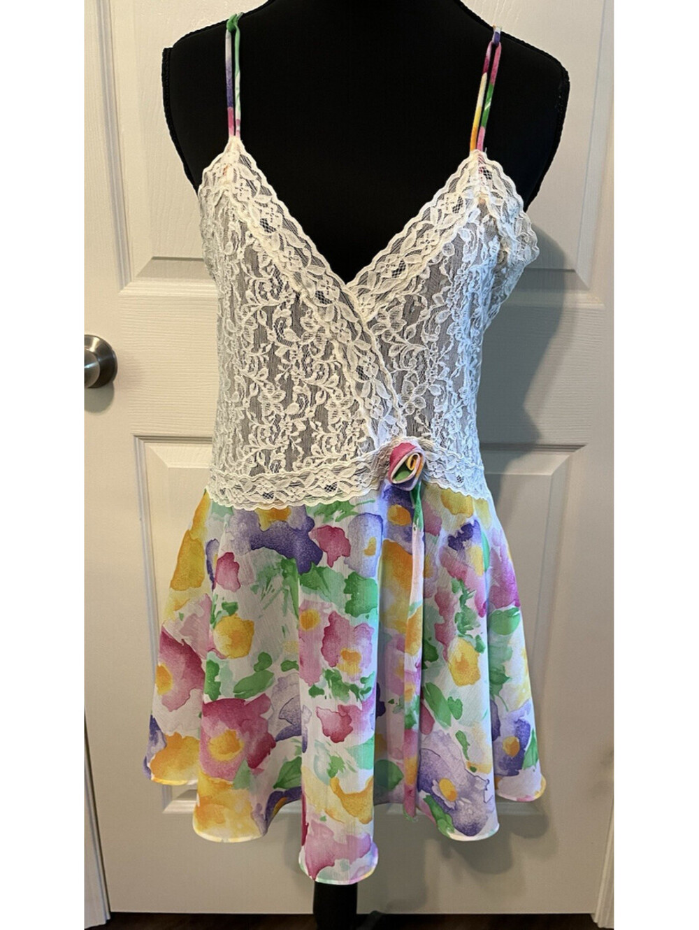 Victoria's Secret Gold Label Pastel Floral Lace Mini Dress Nightie Med VTG Fairy